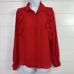 ASOS Ruffle Button Front Long Sleeve Blouse Shirt Red sz 6